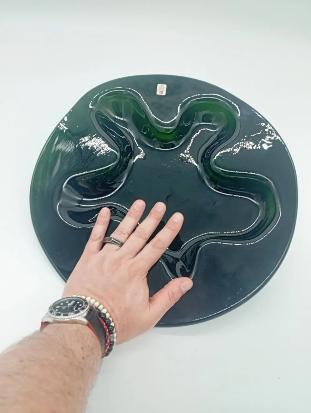 Plateau Verre Holmegaard Ikebana Michaël Bang Vert Forme Libre Vintage 1970