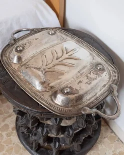 Plateau vintage en métal argenté - plat à rôtir en argent - design classique - Italie - années 1950