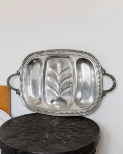 Plateau vintage en métal argenté - plat à rôtir en argent - design classique - Italie - années 1950