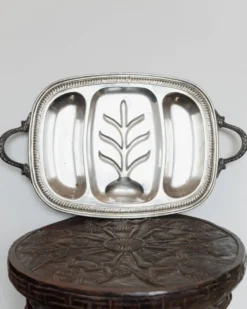 Plateau vintage en métal argenté - plat à rôtir en argent - design classique - Italie - années 1950