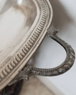 Plateau vintage en métal argenté - plat à rôtir en argent - design classique - Italie - années 1950
