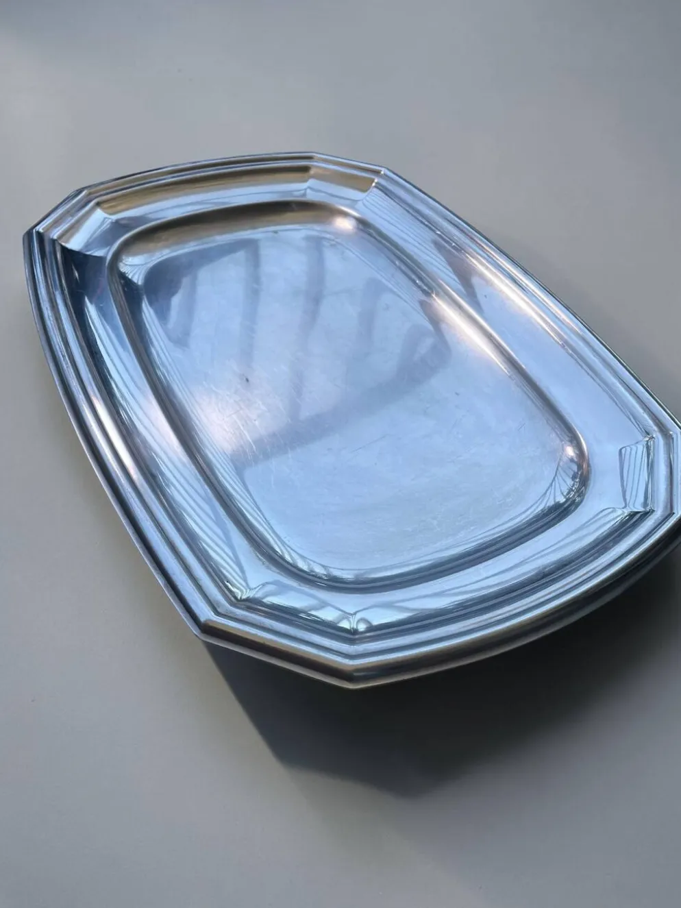 Plateau vintage octogonal en inox 18/8, style Art déco, années 1950-70