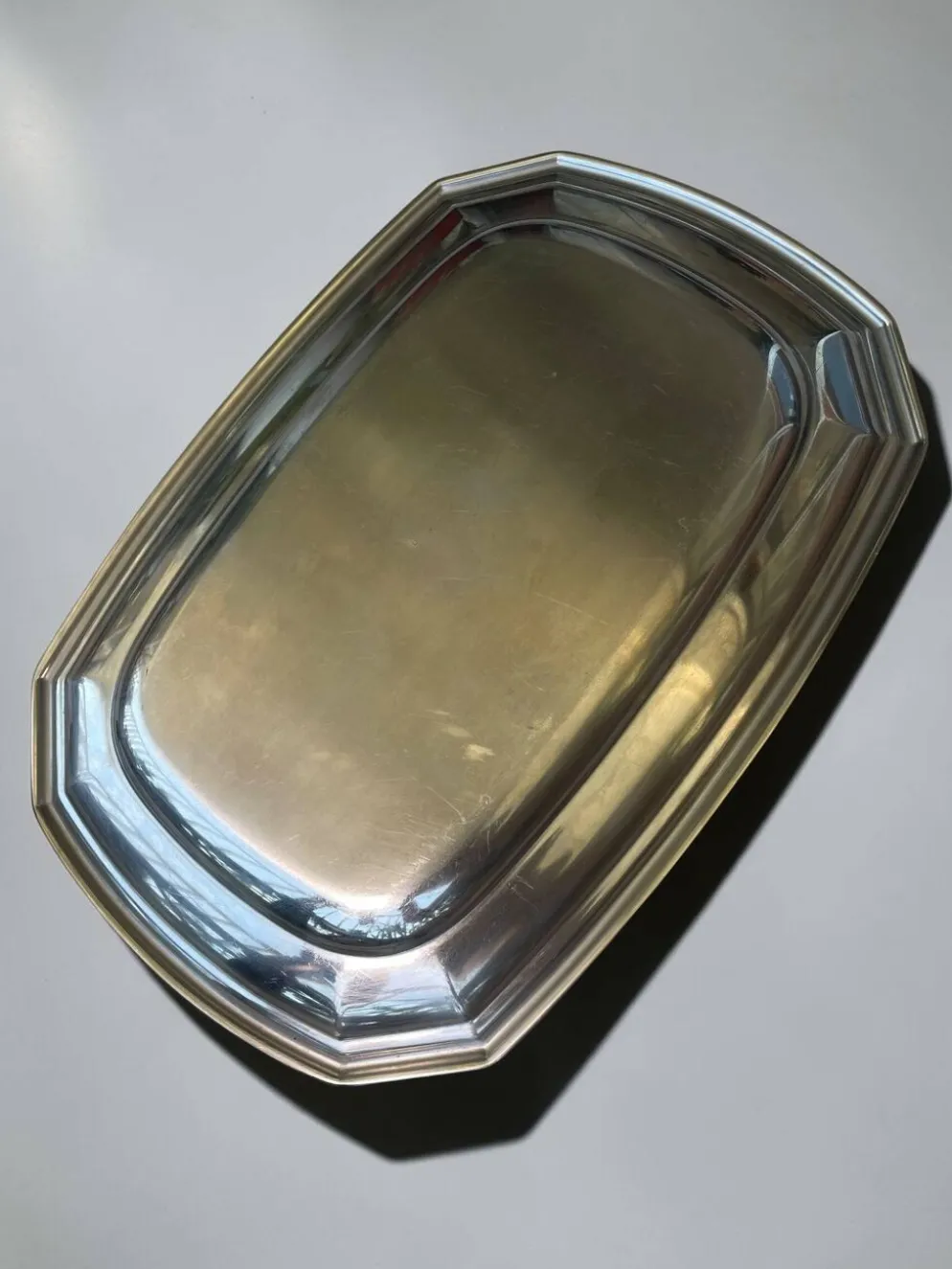 Plateau vintage octogonal en inox 18/8, style Art déco, années 1950-70