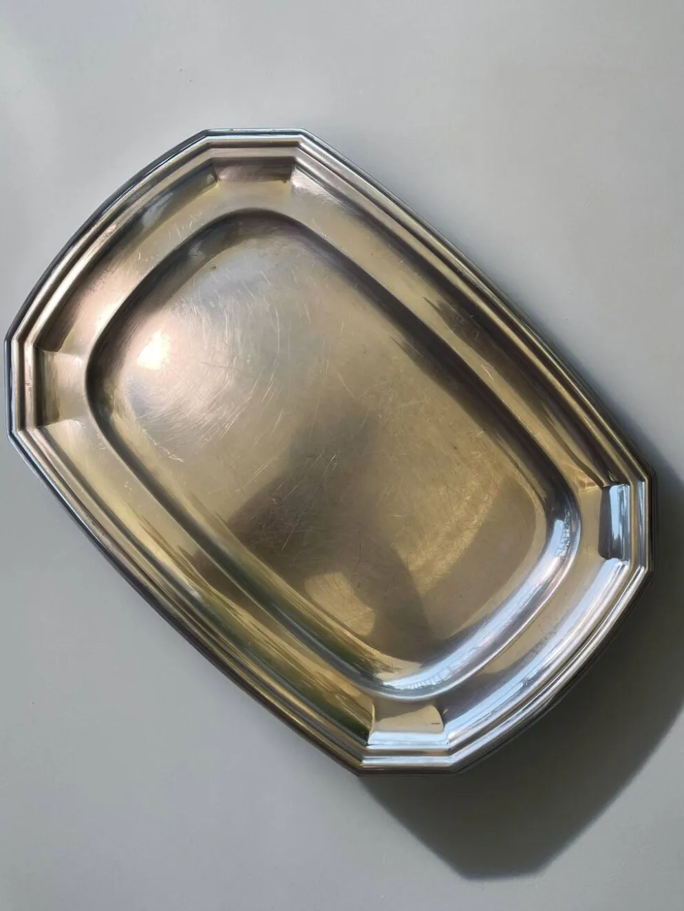 Plateau vintage octogonal en inox 18/8, style Art déco, années 1950-70