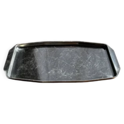 Plateau vintage rectangulaire en métal argenté à anses L37 Lg27 H1,5