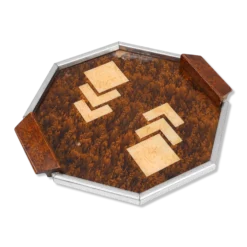 Plateau à whisky Art Déco en métal et bois, Belgique années 1920