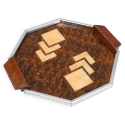 Plateau à whisky Art Déco en métal et bois, Belgique années 1920