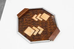 Plateau à whisky Art Déco en métal et bois, Belgique années 1920