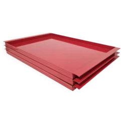 Plateaux en métal rouge vintage italien / Service décoratif moderne du milieu du siècle