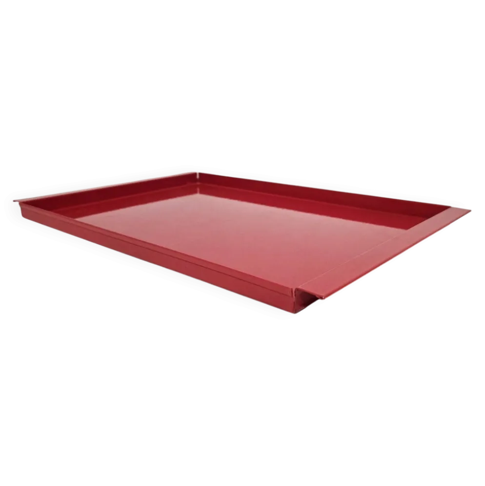 Plateaux en métal rouge vintage italien / Service décoratif moderne du milieu du siècle