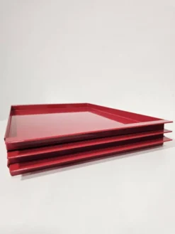 Plateaux en métal rouge vintage italien / Service décoratif moderne du milieu du siècle