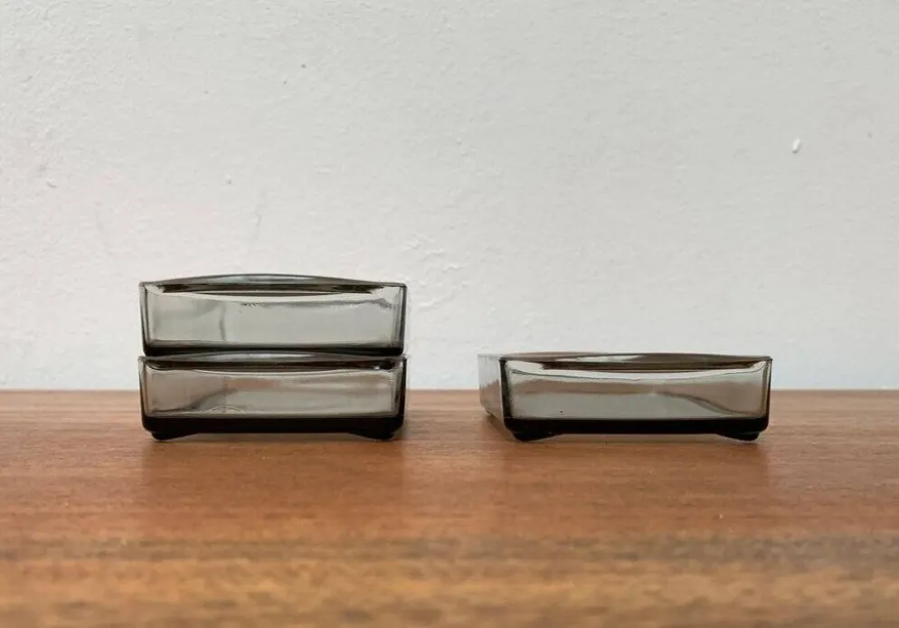 Plateaux en verre cabaret danois du milieu du siècle de Holmegaard, années 1960, ensemble de 3