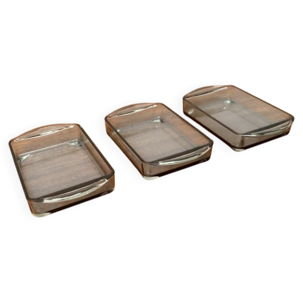 Plateaux en verre cabaret danois du milieu du siècle de Holmegaard, années 1960, ensemble de 3