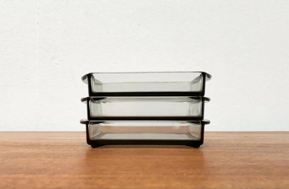 Plateaux en verre cabaret danois du milieu du siècle de Holmegaard, années 1960, ensemble de 3