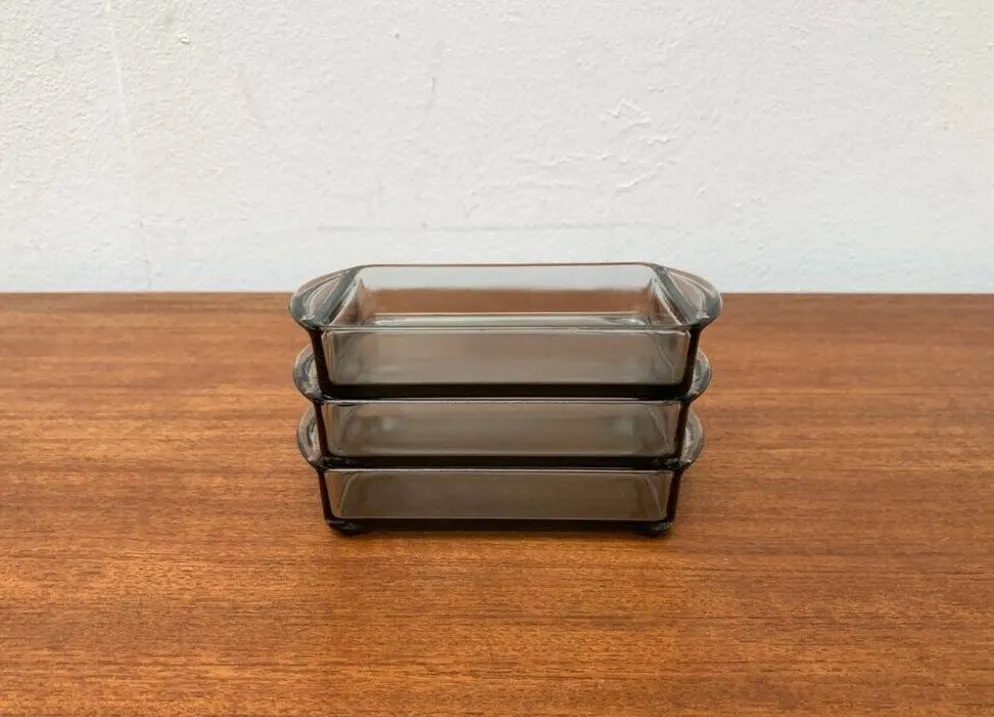 Plateaux en verre cabaret danois du milieu du siècle de Holmegaard, années 1960, ensemble de 3