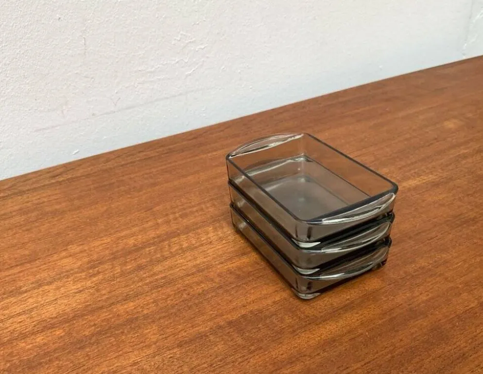 Plateaux en verre cabaret danois du milieu du siècle de Holmegaard, années 1960, ensemble de 3