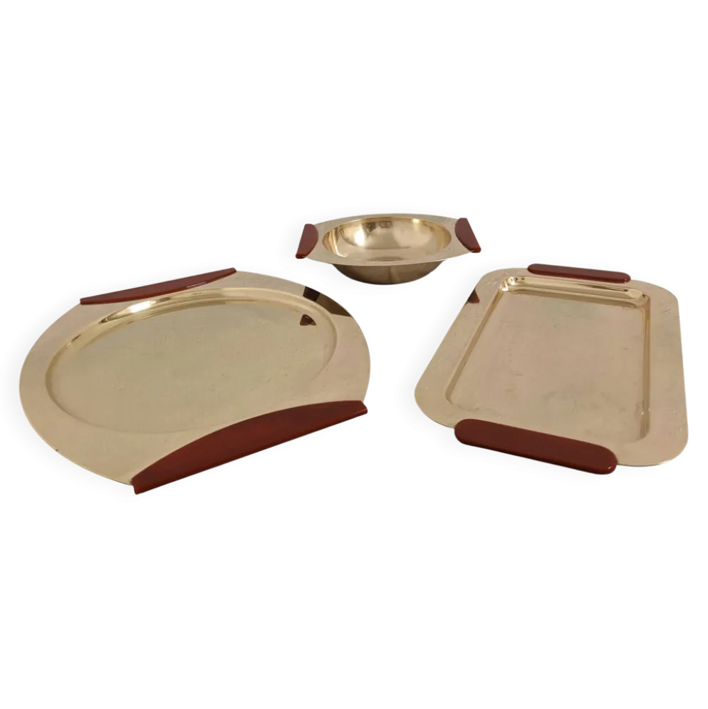 Plateaux et coupe en laiton et bakélite par PM Italy, Italie vers 1970