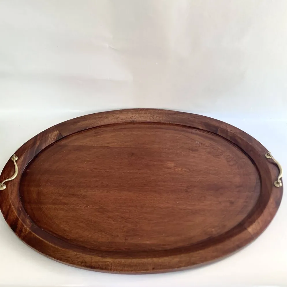 Plateau XXL bois et laiton, 72 cm