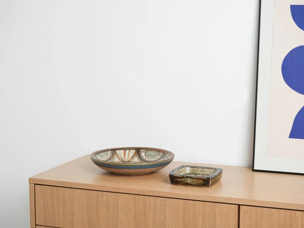 Plat en céramique, design danois, années 1960, designers : N. Backhausen & P. Brandb.