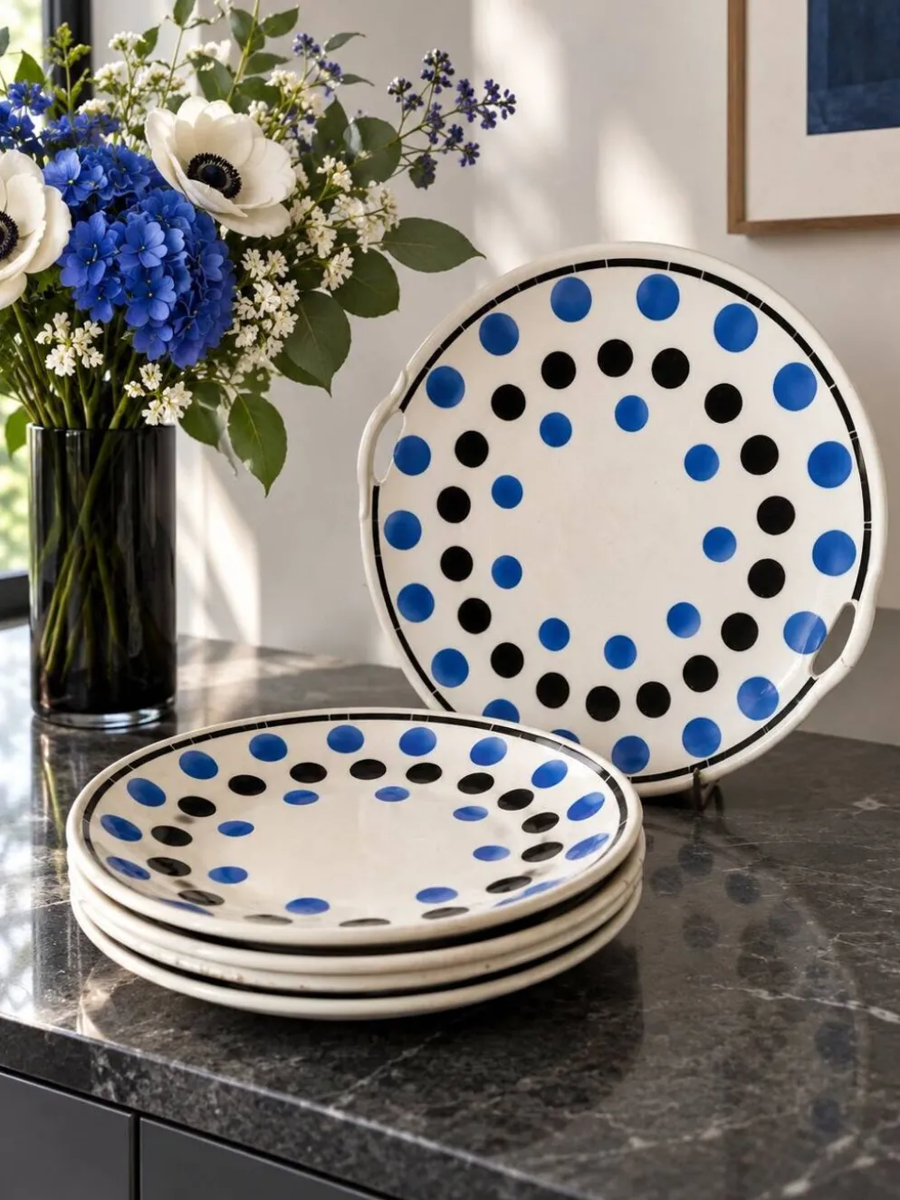 plat et 4 assiettes à dessert K et G Lunéville