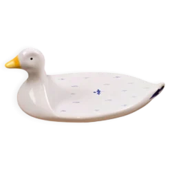 Plat à foie gras en céramique – décor bleu et blanc, forme canard