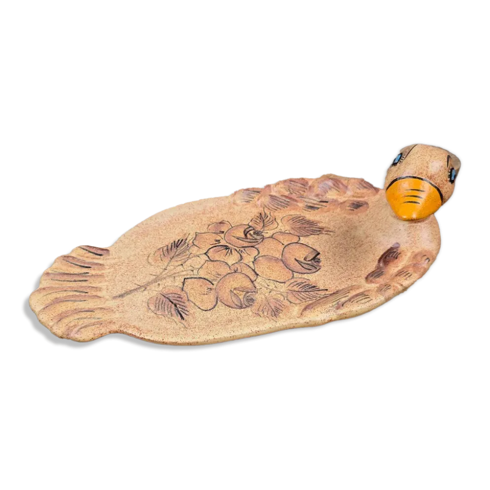 Plat à foie gras en céramique Vallauris – décor floral gravé