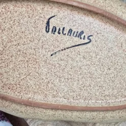 Plat à foie gras en céramique Vallauris – décor floral gravé