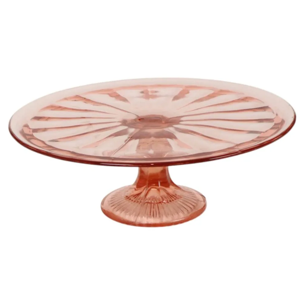 Plat à gâteau Art Déco rose / Plat à pâtisserie – Verre de dépression