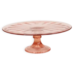 Plat à gâteau Art Déco rose / Plat à pâtisserie – Verre de dépression