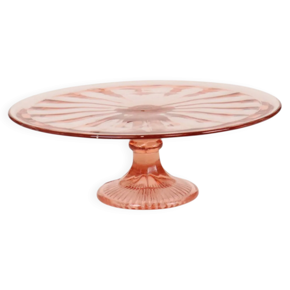 Plat à gâteau Art Déco rose / Plat à pâtisserie – Verre de dépression
