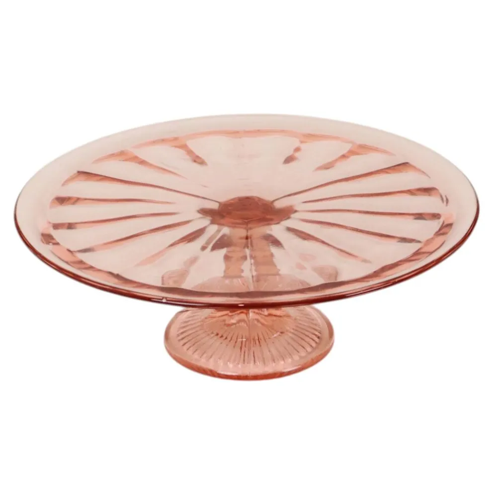 Plat à gâteau Art Déco rose / Plat à pâtisserie – Verre de dépression