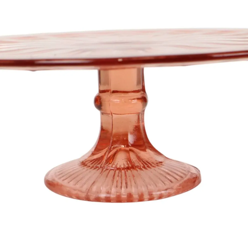 Plat à gâteau Art Déco rose / Plat à pâtisserie – Verre de dépression