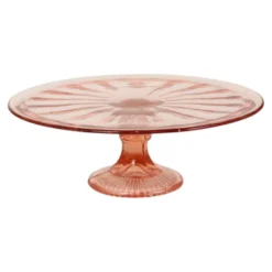 Plat à gâteau Art Déco rose / Plat à pâtisserie – Verre de dépression