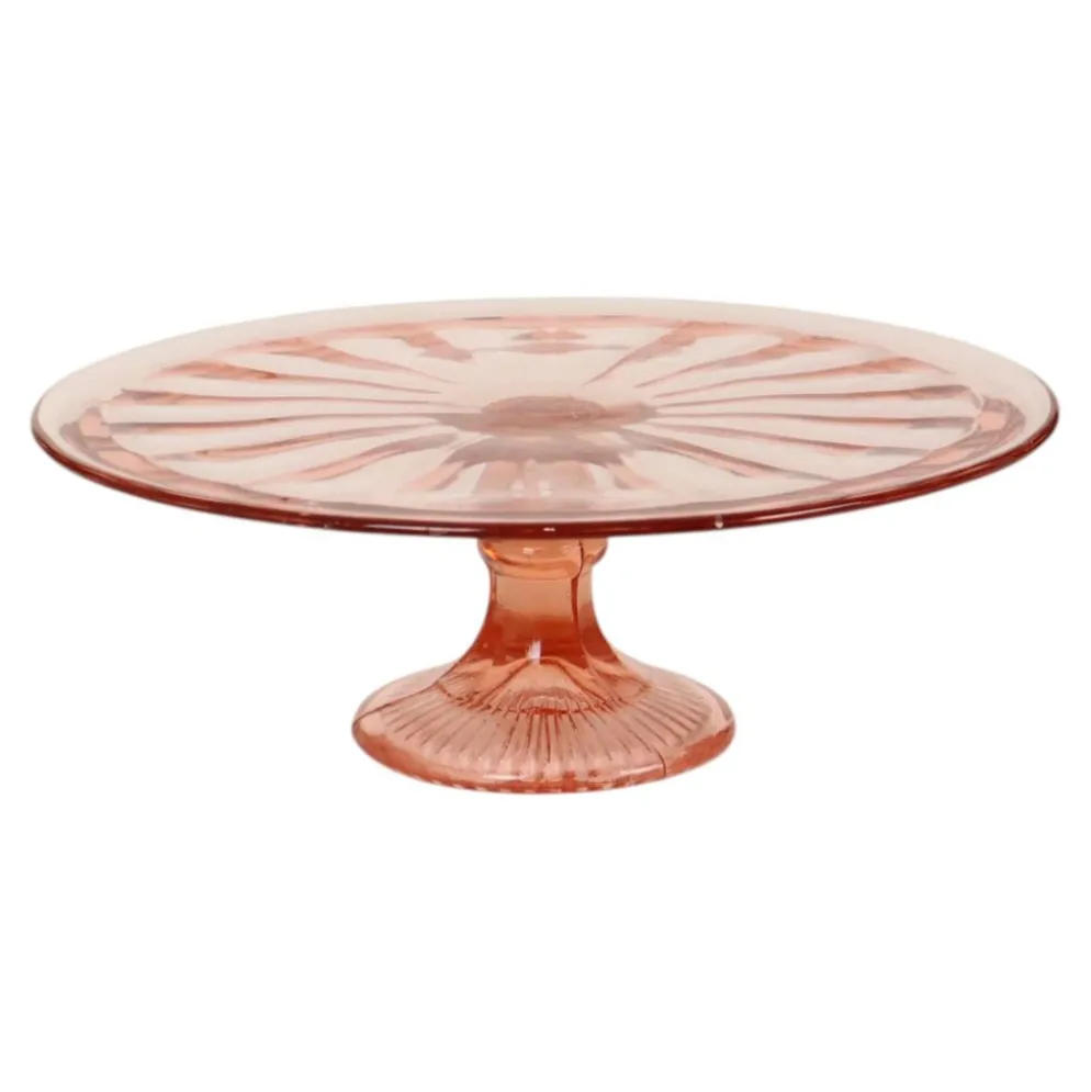 Plat à gâteau Art Déco rose / Plat à pâtisserie – Verre de dépression