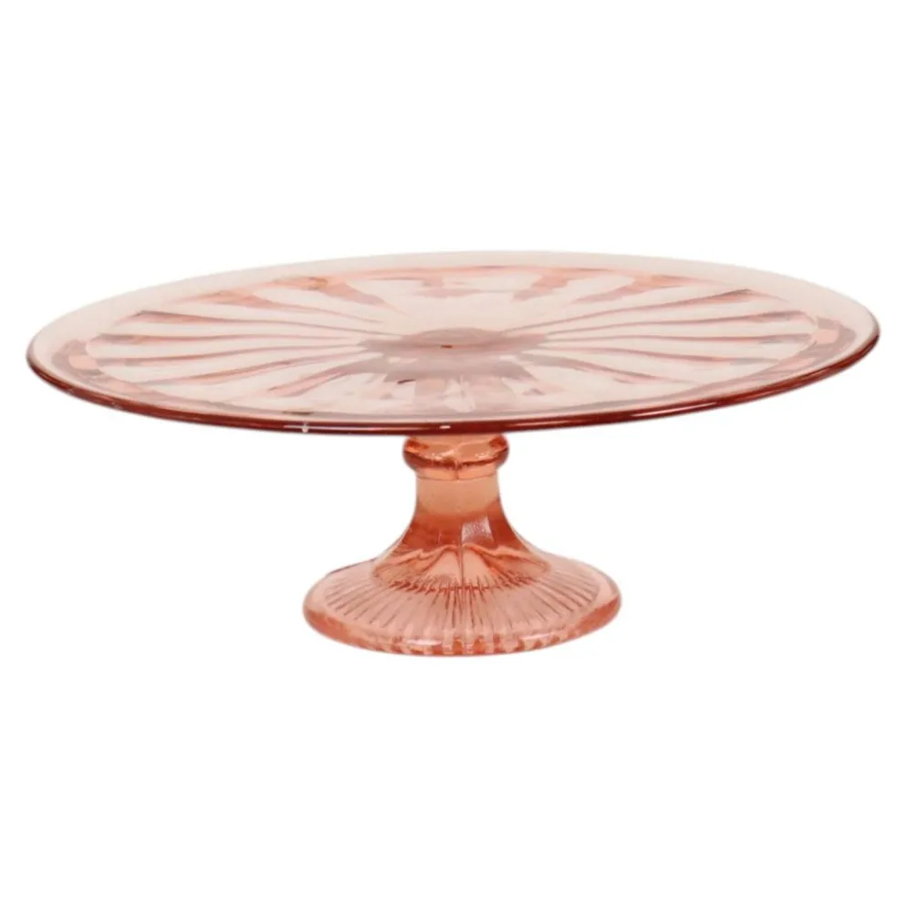 Plat à gâteau Art Déco rose / Plat à pâtisserie – Verre de dépression