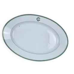 Plat ovale ancien Mehun France – Porcelaine blanche liseré vert