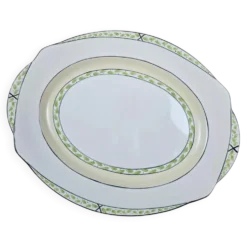 Plat ovale anglais Burleigh Ware – Crème & vert – Made in England