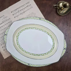 Plat ovale anglais Burleigh Ware – Crème & vert – Made in England