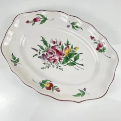 Plat ovale à bout plat modèle Réverbère par KG Lunéville, motif rose