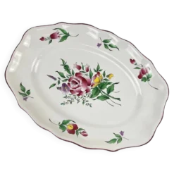 Plat ovale à bout plat modèle Réverbère par KG Lunéville, motif rose