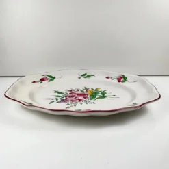 Plat ovale à bout plat modèle Réverbère par KG Lunéville, motif rose