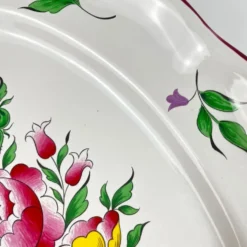 Plat ovale à bout plat modèle Réverbère par KG Lunéville, motif rose