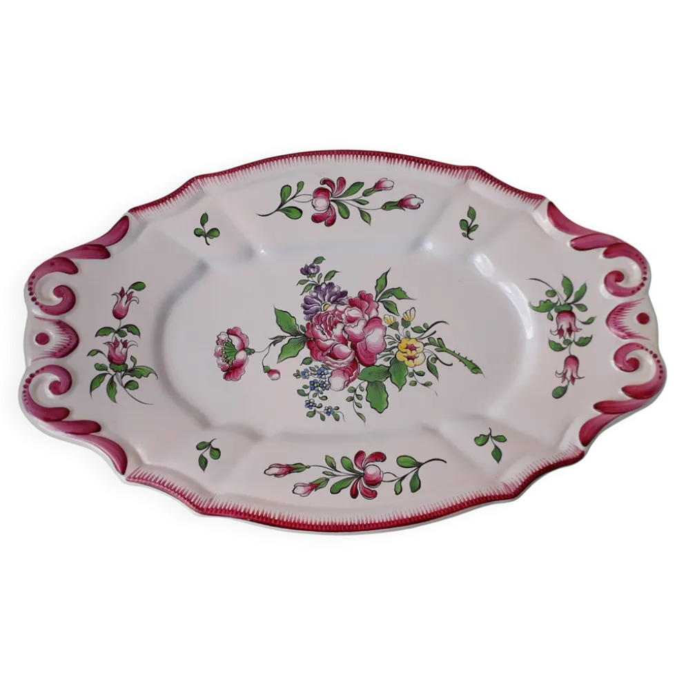 Plat ovale en faïence style Lunéville
