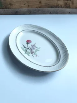 Plat ovale vintage signé Moulin des loups modèle Imperia fleur rose