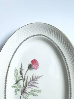 Plat ovale vintage signé Moulin des loups modèle Imperia fleur rose