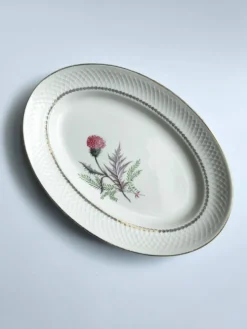 Plat ovale vintage signé Moulin des loups modèle Imperia fleur rose