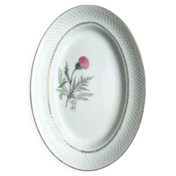 Plat ovale vintage signé Moulin des loups modèle Imperia fleur rose