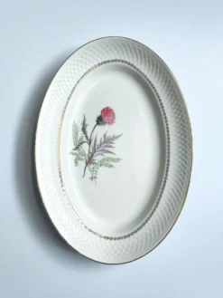 Plat ovale vintage signé Moulin des loups modèle Imperia fleur rose