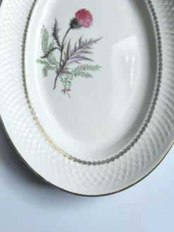 Plat ovale vintage signé Moulin des loups modèle Imperia fleur rose