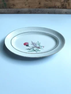 Plat ovale vintage signé Moulin des loups modèle Imperia fleur rose